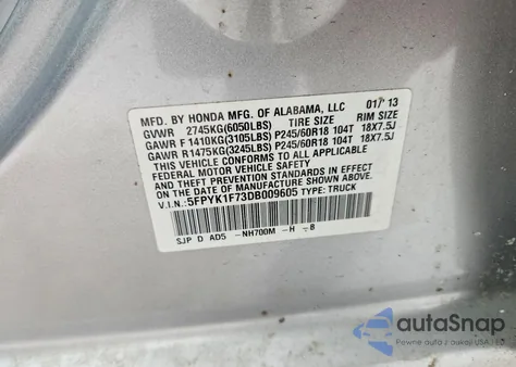 2013 Honda Ridgeline Sport from USA, damaged, VIN 5FPYK1F73DB009605